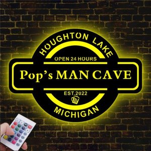 개인 맞춤 남자 동굴 바 펍 네온 LED 벽 램프, 이름 날짜, 다채로운 나무 밤 빛, 아빠 아버지 방 장식