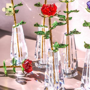 본디자인랩 크리스탈 레드 장미 화병 세트 오브제 인테리어 소품 로즈데이선물