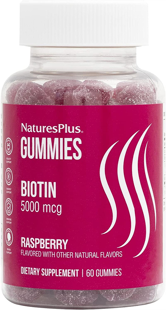 네이처스 플러스 <b>비오틴</b> <b>5000mcg</b> 글루텐 프리 라즈베리맛 비건 <b>구미</b>젤리 60개