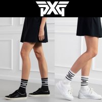 PXG 여성용 스트라이프 크루 발목 골프 양말 블랙 화이트