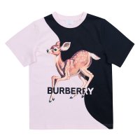 버버리 키즈 핑크 블랙 밤비 레터로고 티셔츠