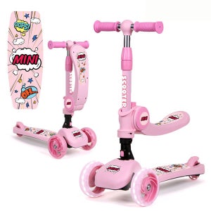 핑크 2in1 스쿠터 겸용 붕붕카 접이식 유아 킥보드