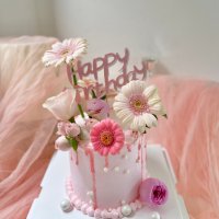 [주문제작] 미니 1.5단 핑크 초코 주르륵 생화 케이크 - 프로포즈 돌잔치 생일 브라이덜샤워