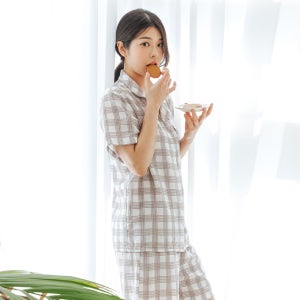 여성 잠옷 세트 쿨 냉감 인견 여름 여자 파자마 반팔 홈웨어 상하 시원한 아이스 냉장고 얇은 카라 IWS7122