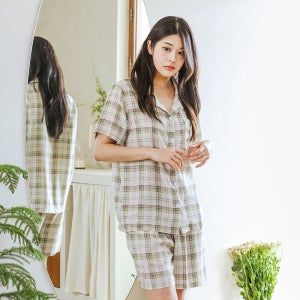 여성 잠옷 세트 쿨 냉감 인견 여름 여자 파자마 반팔 홈웨어 상하 시원한 아이스 냉장고 얇은 카라 IWS7123