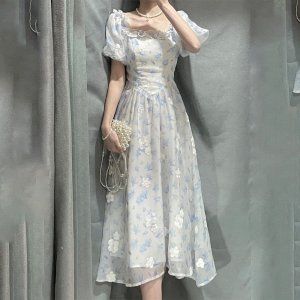 여름 공주풍 하늘하늘 롱 쉬폰 잔꽃무늬 원피스