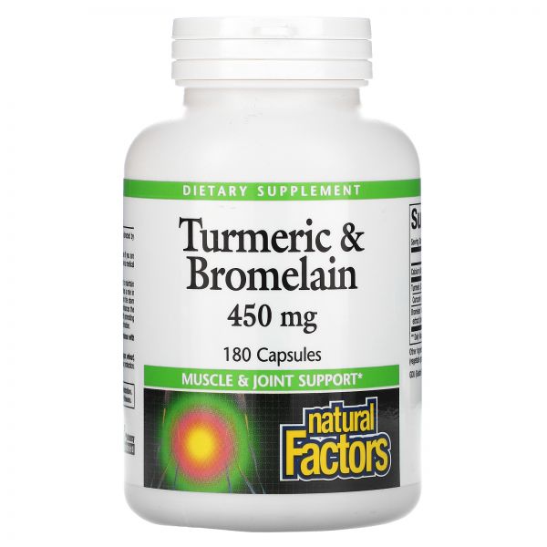 내추럴팩터스 강황 터메릭 &amp;브로멜라인 450mg 180정 Turmeric Bromelain
