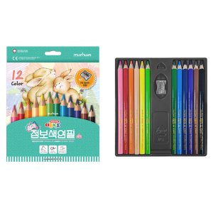 문화 점보 색연필 12색 연필깍이 미술 나무 초등학생 색칠용품 채색도구 학용품