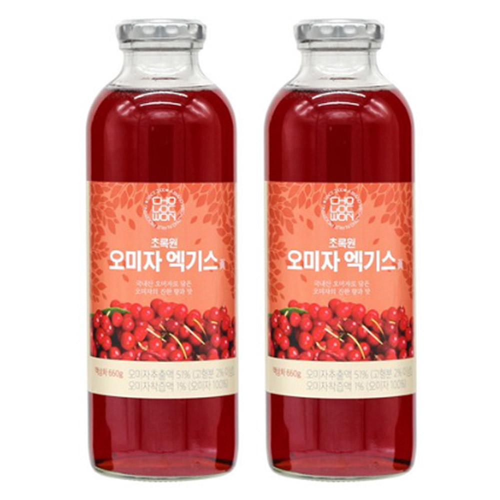 초록원 오미자 엑기스 660g X 2개 국산 원액 착즙 오미자차 에이드 겨울 여름 홈카페