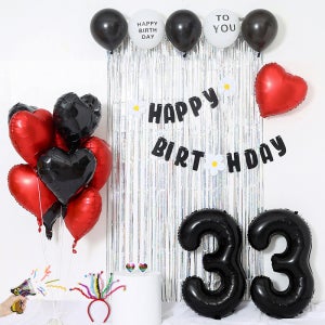 [피앤비유니티]레드앤블랙 하트생일세트 1-99 숫자컨택형 (서프라이즈용 컨페티총풍선 증정)