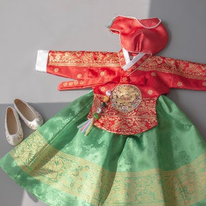 단아 양단 금빨강당의/금박 녹색 (백일-15호)-고급 여아 주니어 아동 유아 키즈