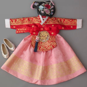 단아 양단 금빨강당의/금박 분홍 (백일-15호) 아동 키즈 돌 백일 아기 여아 전통 한복