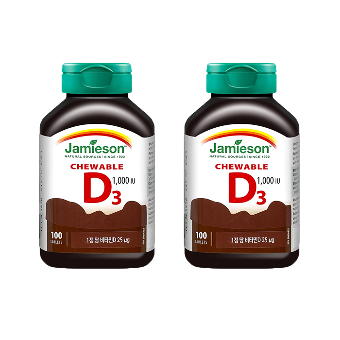 자미에슨 츄어블 비타민D 초콜릿맛 1+1 세트 (700mg x 100정 x 2병) 200일분