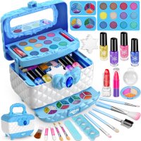 메이크업Hollyhi 46 Pcs Kids Makeup Kit 메이크업키트 여아어린이 화장품세트 화장놀이 유아장난감 Blue and White