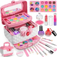 메이크업Hollyhi 46 Pcs Kids Makeup Kit 메이크업키트 여아어린이 화장품세트 화장놀이 유아장난감Pink and White