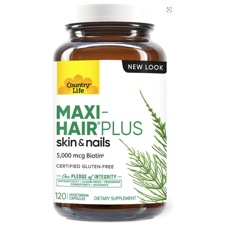 <b>Country Life</b>, Maxi-Hair 플러스, 5,000mcg, 베지 캡슐 120정