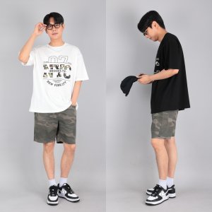 남자 카모 밴딩 밀리터리 카고 반바지