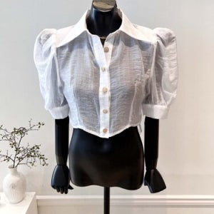 [VIVA] 23SS 펄시스루 셔링 반팔 숏블라우스