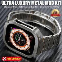 iwatch 49mm 고무 스트랩 밴드 refit mod 용 apple watch ultra 49mm 스테인레스 스틸 케이스 커버 용 고급 금속 수정 키트