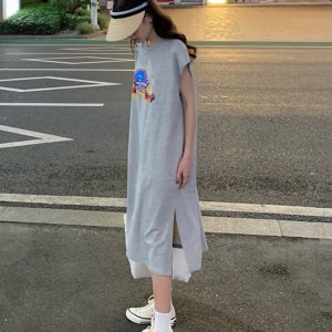 여자 여름 휴양지 바캉스 여름휴가 캐주얼 프린팅 캡소매 민소매 나시 롱 원피스 티셔츠