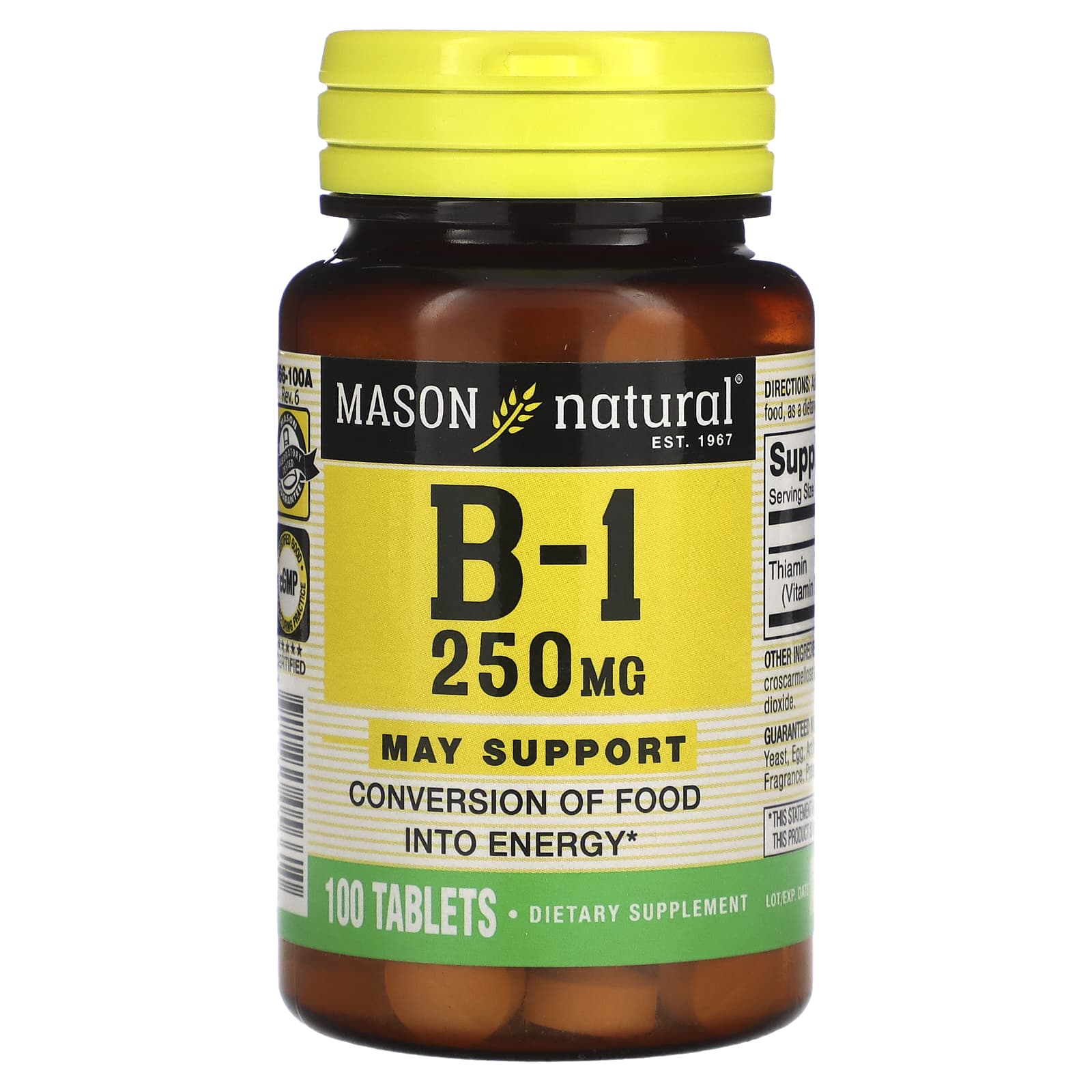 Mason Natural <b>비타민B1</b> 250mg 100정
