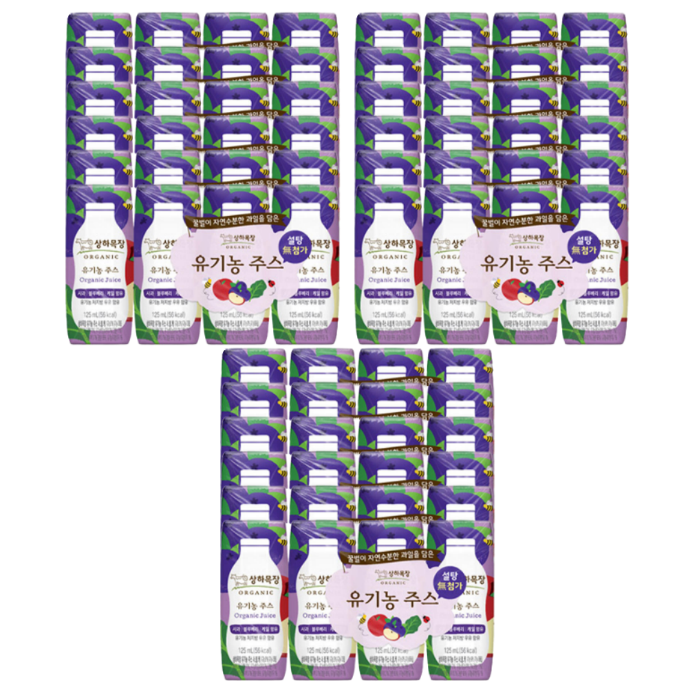 상하목장 유기농주스 사과블루베리케일 125ml (72개) 과즙 과채 주스 박스 대량 구매