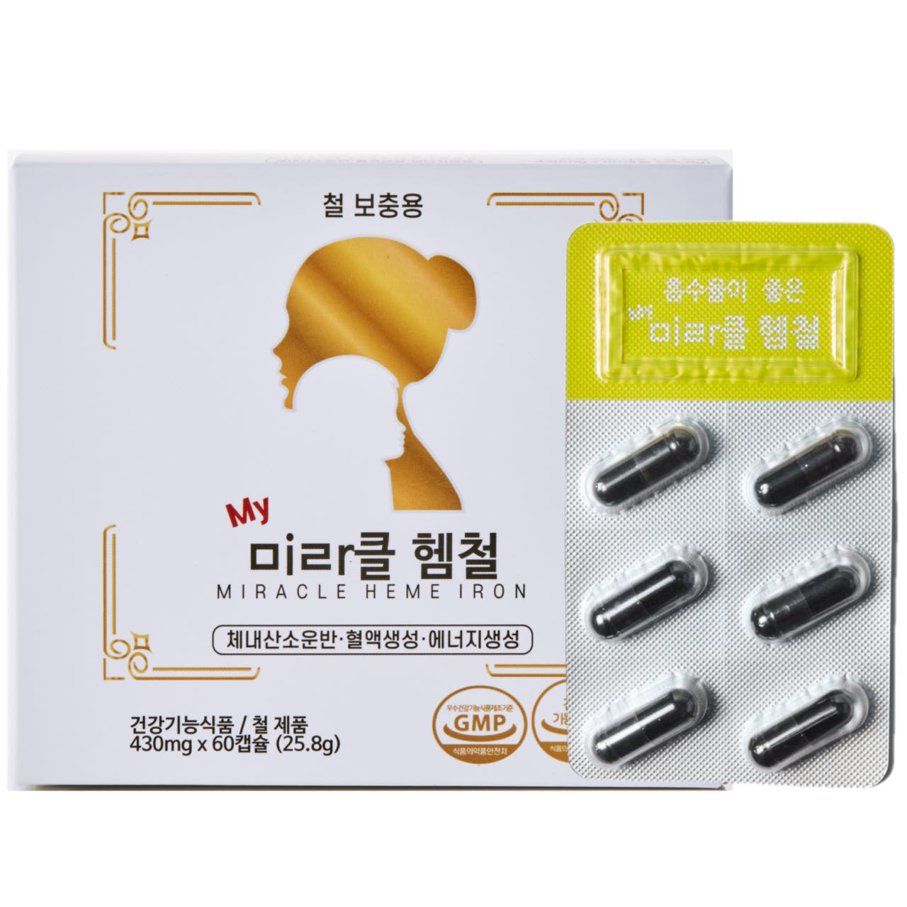 미라클헴철 철분제 변비 부작용 없는 임산부 산모 어린이 청소년 약국철분 60캡슐, 1개