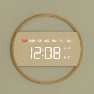 오아 우드 LED 벽시계 디지털 벽걸이 무소음 인테리어 온습도 전자 탁상용 시계 원형