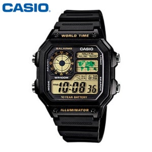 카시오 시계 AE-1200WH-1B 남성용 손목시계 우레탄밴드 월드타임 군인시계 CASIO 정품