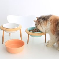 높이조절 강아지 고양이 밥그릇 세라믹 원목 식기