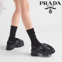 PRADA 프라다 모노리스 패디드 패딩 나파 가죽 레더 샌들 블랙 화이트 2컬러