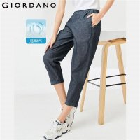 여성 카고 카코 바지 쿨링조거 팬츠 GIORDANO-여성 청바지 100% 면 경량 데님 팬츠, 롤업 커프 신축성 허리 크롭 캐주얼 편안한 05422307