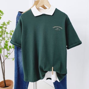 어센틱 카라 배색 포인트 커플 오버핏 여름 남자 반팔티