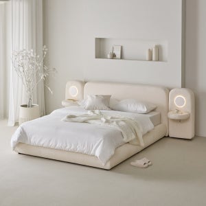 퍼니코 빈 아쿠아텍스 패브릭 평상형 호텔 침대 프레임 퀸/킹 공용 소프트 아이보리