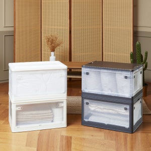 접이식 폴딩리빙박스 84리터 2개세트 투명 5면개방 다용도수납장 옷수납정리함