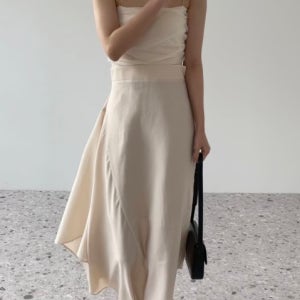 (자체제작)플래시 쉬폰 레이어드 스트랩 끈나시 언발런스 롱원피스 여름 파티 하객 휴양지