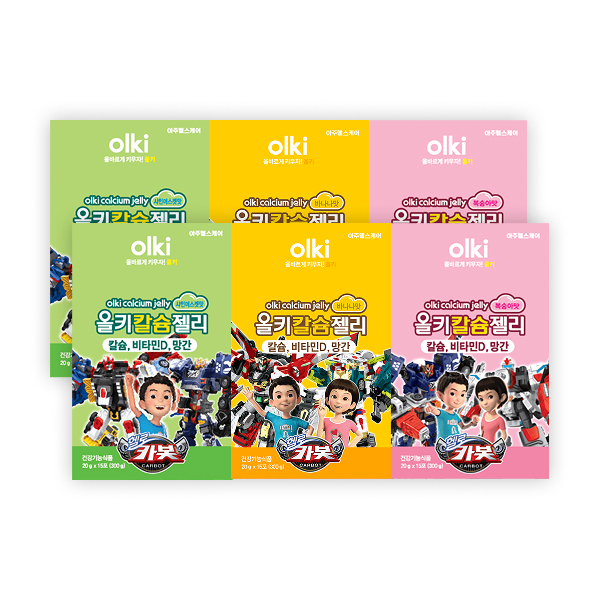 올키X헬로카봇 칼슘젤리 6박스 (총 90포) 성장기 어린이 아연 비타민 젤리