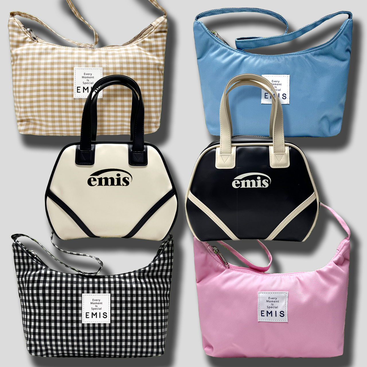 EMIS 이미스 26SS 체크 레더 숄더 에코백 호보백 가방(블랙/아이보리/화이트)