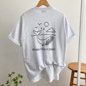 남자오버핏반팔 면티셔츠 범고래