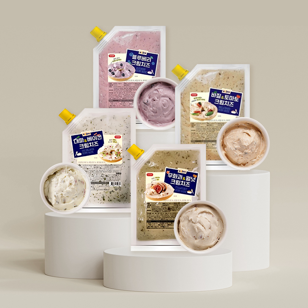 로젠치즈 크림치즈 4종 블루베리 대파베이컨 바질토마토 무화과월넛 1kg 베이글 베이커리용