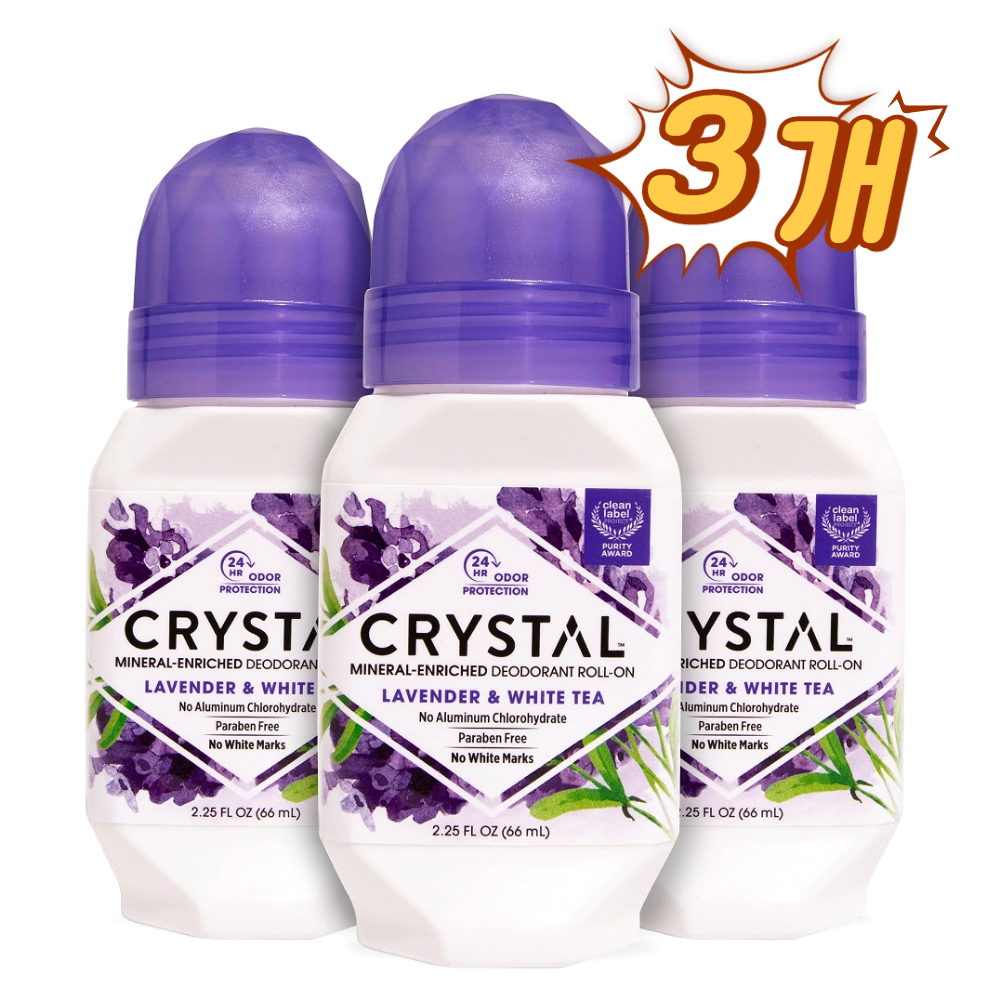 크리스탈데오드란트 <b>미네랄</b> 데오드란트 롤온 라벤더 화이트티 66ml 3개