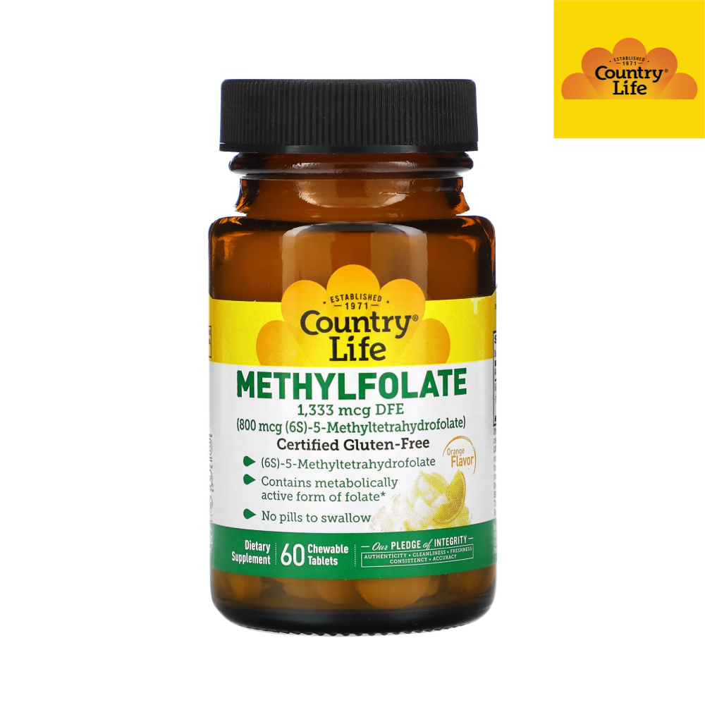 컨트리 라이프 <b>메틸폴레이트</b> 엽산 <b>800mcg</b> 오렌지맛 60 츄어블정