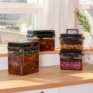 스마트 누름독 김치통 누름판 진공 밀폐용기 누름통 반찬통 장아찌통 블랙 12L