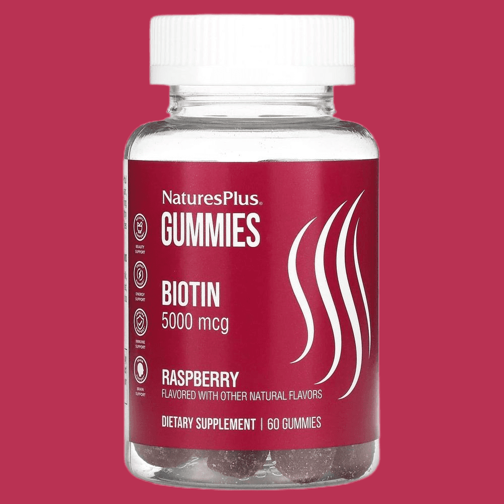 네이처스플러스 <b>비오틴 구미</b> 젤리 라즈베리 <b>5000mcg</b> 60개 펙틴 NaturesPlus