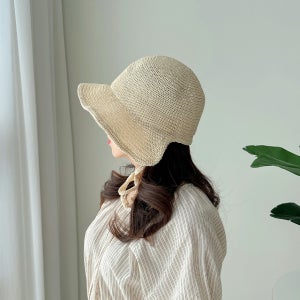 버킷햇 여성 벙거지모자 챙넓은 밀짚 모자 라피아햇