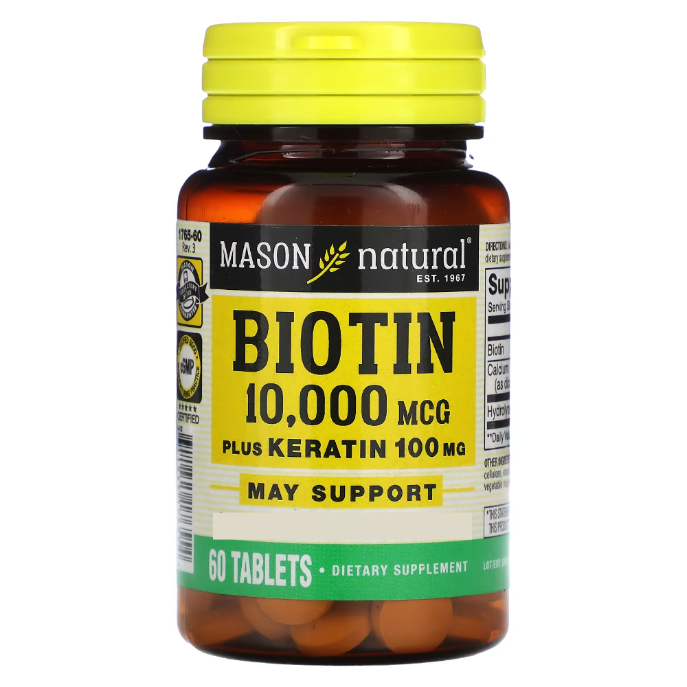 메이슨 내추럴 <b>비오틴</b> 플러스 <b>케라틴 10000mcg</b> 60정