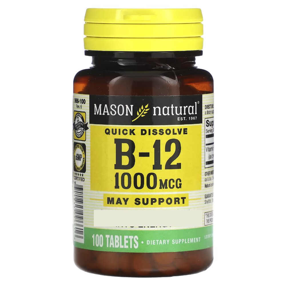 메이슨 내추럴 <b>비타민</b>B12 퀵 디솔브 1000<b>mcg</b> 100정