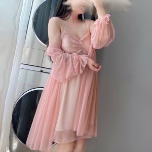 [66-99까지] 러블리 쉬폰 레이스 가운 원피스잠옷 세트 공주님 홈웨어 빅사이즈슬립