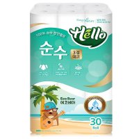 헬로 순수 에코베어 3겹 x 30롤 100% 천연펄프 화장지 두루마리 휴지