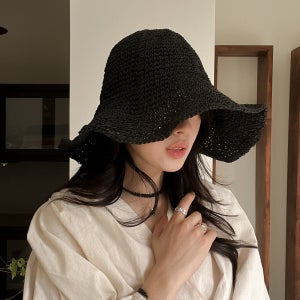 하이퀄리티 입술 여성 밀짚 버킷햇 벙거지 여름 바캉스 와이어 모자
